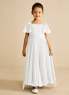 Azazie Bun Bun Robe Demoiselle D'honneur Fillette Robe Trapèze en Mousseline de soie Plissée Blanc De Diamant image5
