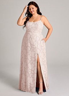 Azazie Moira Bridesmaid Dresses Blushing Pink A-Line Side Slit Floral Burnout Dress image7