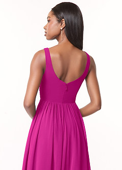 Azazie Keyla Jurken voor bruidsmeisjes Jurk van Chiffon met A-Lijn V-hals geplooid Fuchsia image3