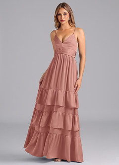 Azazie Nathalia Bridesmaid Dresses Rosette A-Line Pleated Stretch Satin Dress image5