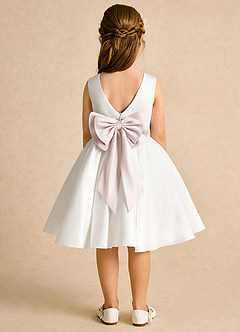 Azazie Sosie Flower Girl Dresses Ivory Rose Petal A-Line Pleated Matte Satin Dress image1