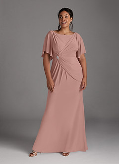 Azazie Louanne At-home Try On Dresses Dusty Rose Mermaid Boatneck Pleated Luxe Knit Dress image11
