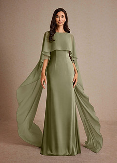 Azazie Milfred vestidos de madre de la novia Vestido de Pistacho de Satén Elástico de Recto con Cuello de barco image1
