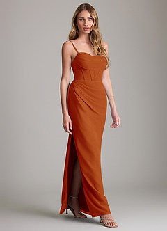 Azazie Mai Bridesmaid Dresses Paprika Sheath Pleated Chiffon Dress image3