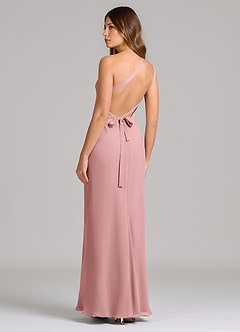 Azazie Monroe Robes de demoiselle d'honneur Robe Fourreau en Mousseline de soie Une épaule Rose Poussiéreuse image2