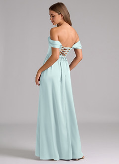 Azazie Hattie Bridesmaid Dresses Mist A-Line Corset Stretch Satin Dress image2