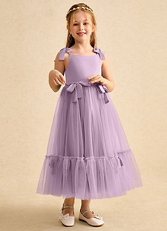 Azazie Jaci Flower Girl Dresses Wisteria A-Line Spaghetti Strap Chiffon Dress image3