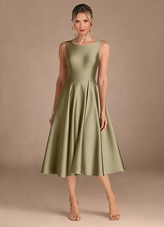 Azazie Fulton Mother of the Bride Dresses Moss Green A-Line Pleated Stretch Satin Dress image5