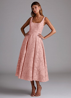 Azazie Amalie Bridesmaid Dresses Rosette A-Line Pleated Floral Burnout Dress image1