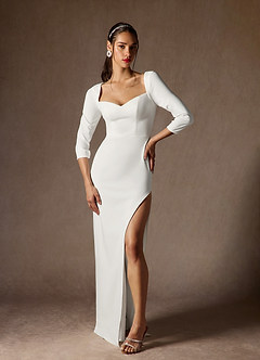 Azazie Khloe At-home Try On Dresses Diamond White Sheath Sweetheart Neckline Stretch Crepe Dress image1