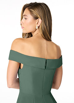 Azazie Lecia Bridesmaid Dresses Sea Moss Empire Off-The-Shoulder Pleated Chiffon Convertible Dress image6