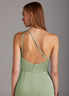 Azazie Mika Bridesmaid Dresses Dusty Sage Sheath One Shoulder Stretch Satin Dress image5
