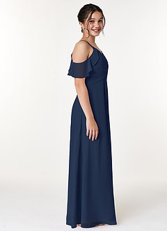 Azazie Dakota Junior Vestido de Azul Marino Oscuro de Gasa de Corte en A con Vestidos sin tirantes image3