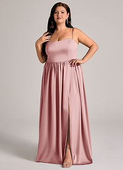 Azazie Calianna Brautjungfernkleider Wandelbar A-Linie Schulterfrei Stretch-Satin Kleid Altrosa image9