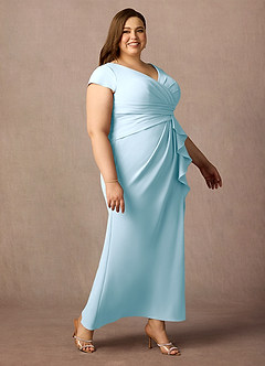 Azazie Tana vestidos de madre de la novia Vestido de Azul Cielo de Crepé elástico de Corte Sirena con Cuello en V plisado image9