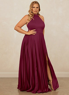 Christian Siriano Bridal for Azazie 1007 Bridesmaid Dresses Mulberry A-Line Pleated Stretch Satin Dress image10