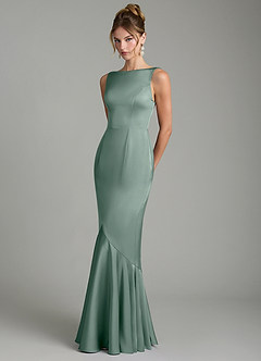 Azazie Tamera At-home Try On Dresses Dusty Sage Mermaid Pleated Stretch Satin Dress image2