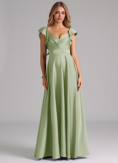 Azazie Leilani Bridesmaid Dresses Dusty Sage A-Line Ruched Stretch Satin Dress image3