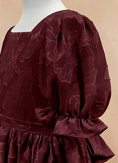 Azazie Joss Abiti da Ragazza di Fiori Abito A-Line in Burnout Floreale Con Maniche Cabernet image7