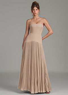 Azazie Yuliana Robes de demoiselle d'honneur Robe Trapèze en Mousseline de soie Sans bretelles Taupe image1