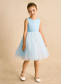 Azazie Esme Flower Girl Dresses Sky Blue Ball-Gown Bow Tulle Dress image7