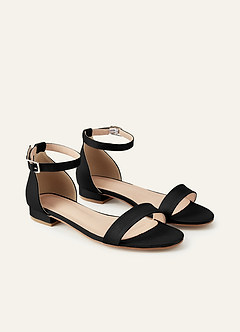 front Matching Color Matte Satin Single Strap Ankle Buckle Block Flat Sandals