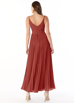 Azazie Raychelle Brautjungfernkleider A-Linie V-Hals Chiffon Kleid Terrakotta image2
