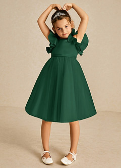 Azazie Kaeya Flower Girl Dresses Dark Green A-Line Bow Tulle Dress image3