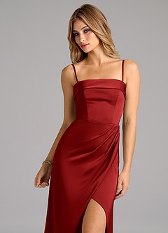 Azazie Aretha Robes de demoiselle d'honneur Robe Trapèze Convertible en Satin extensible Sans bretelle Grenade image2