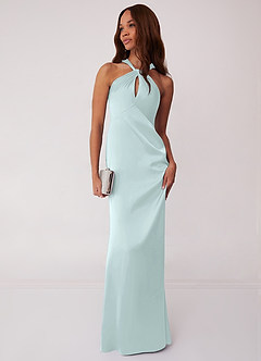 Barbie ♥ Azazie Bridesmaid Dresses Sea Glass Sheath Stretch Satin Dress image3