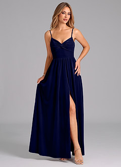 Azazie Zeya Bridesmaid Dresses Dark Navy A-Line Pleated Velvet Dress image4