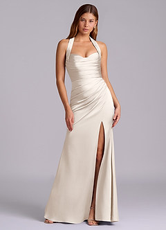 Azazie Destiny Bridesmaid Dresses White Alabaster Mermaid Sweetheart Neckline Stretch Satin Dress image7
