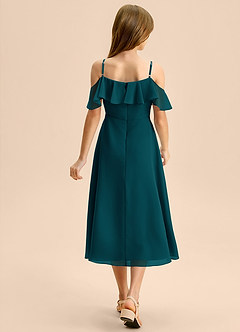 Azazie Kamilla Junior Abito A-Line in Chiffon a Spalla Scoperta Pino image2