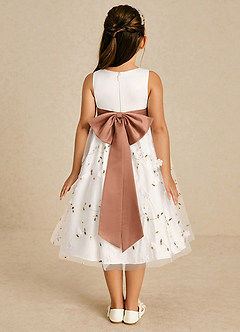 Azazie Pollie Flower Girl Dresses Ivory Bronzer A-Line Bow Tulle Dress image2