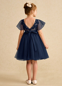 Azazie Queenie Robe Demoiselle D'honneur Fillette Robe Trapèze en Dentelle Bleu Marine Foncé image2