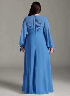 Azazie Matilda Robes de demoiselle d'honneur Robe Trapèze en Mousseline de soie Manche longue Geai Bleu image10