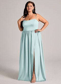 Azazie Calianna Robes de demoiselle d'honneur Robe Trapèze Convertible en Satin extensible Épaule décolletée Brume image9