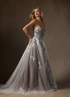 Azazie Keri Robes de mariée Robe Princesse en Dentelle Sans bretelles Blanc Diamant Moka image8