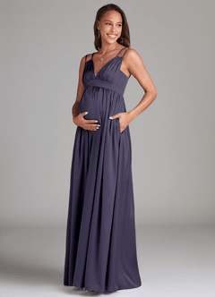 Azazie Emree Maternity Bridesmaid Dresses A-Line Stretch Satin Floor-Length Dress with Pockets image3