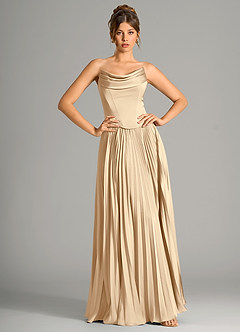 Azazie Saedra Bridesmaid Dresses Champagne A-Line Corset Stretch Satin Dress image3