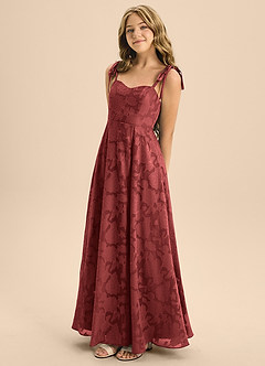 Azazie Rosey Junior Abito A-Line in Floral Burnout Scollo a Cuore Terracotta image1
