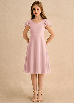 Azazie Narin Girls Formal Robe Demoiselle D'honneur Fillette Robe Trapèze en Mousseline de soie avec manches Rose Poudré image5