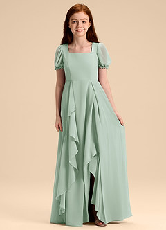 Azazie Priya Junior Agave A-Line Blouson Chiffon Dress image3