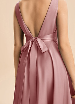 Azazie Gabby Junior Linia A Pofałdowany Satyna elastyczna Długość podłogi Młodsza druhna Sukienka image2