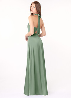 Azazie Delmar Bridesmaid Dresses Matcha A-Line Halter Bow Stretch Satin Dress image2