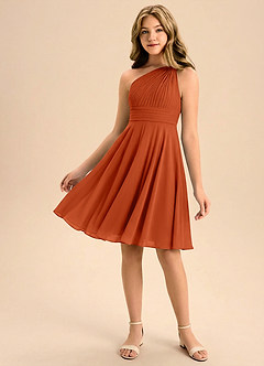 Azazie Charlize Junior Burnt Orange A-Line Pleated Chiffon Dress image1