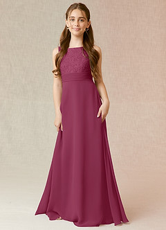 Azazie Snow Junior Mulberry A-Line Lace Chiffon Dress image1
