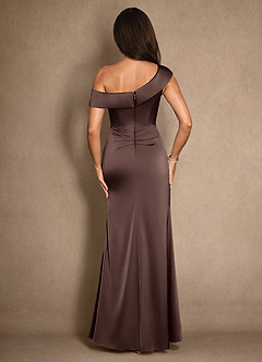 Azazie Hamptons Kleider für die Brautmutter A-Linie Plissee Stretch-Satin Kleid Ganache image4