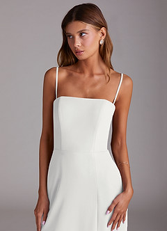 Azazie Wren Brautjungfernkleider A-Linie Schulterfrei Chiffon Kleid Weiß image6