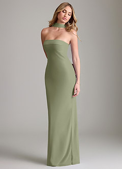 Azazie Lusinda Vestidos de madrinha de casamento Vestido Pistache de Chiffon de sereia com Fora do ombro image7